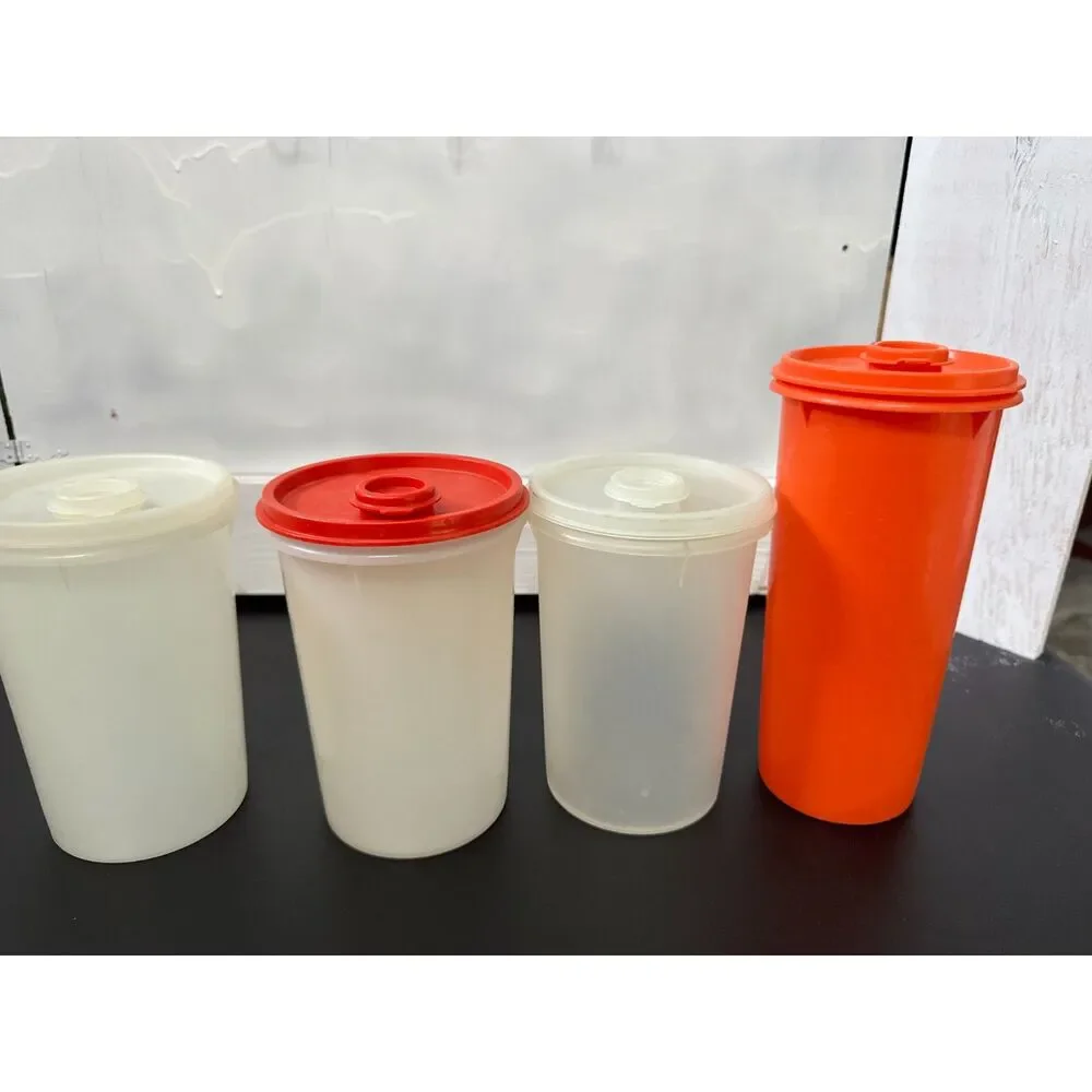 Lot Of 3 Small 1 Large Tupperwear Pitchers Orange and Sheer 321-5 & 262-9